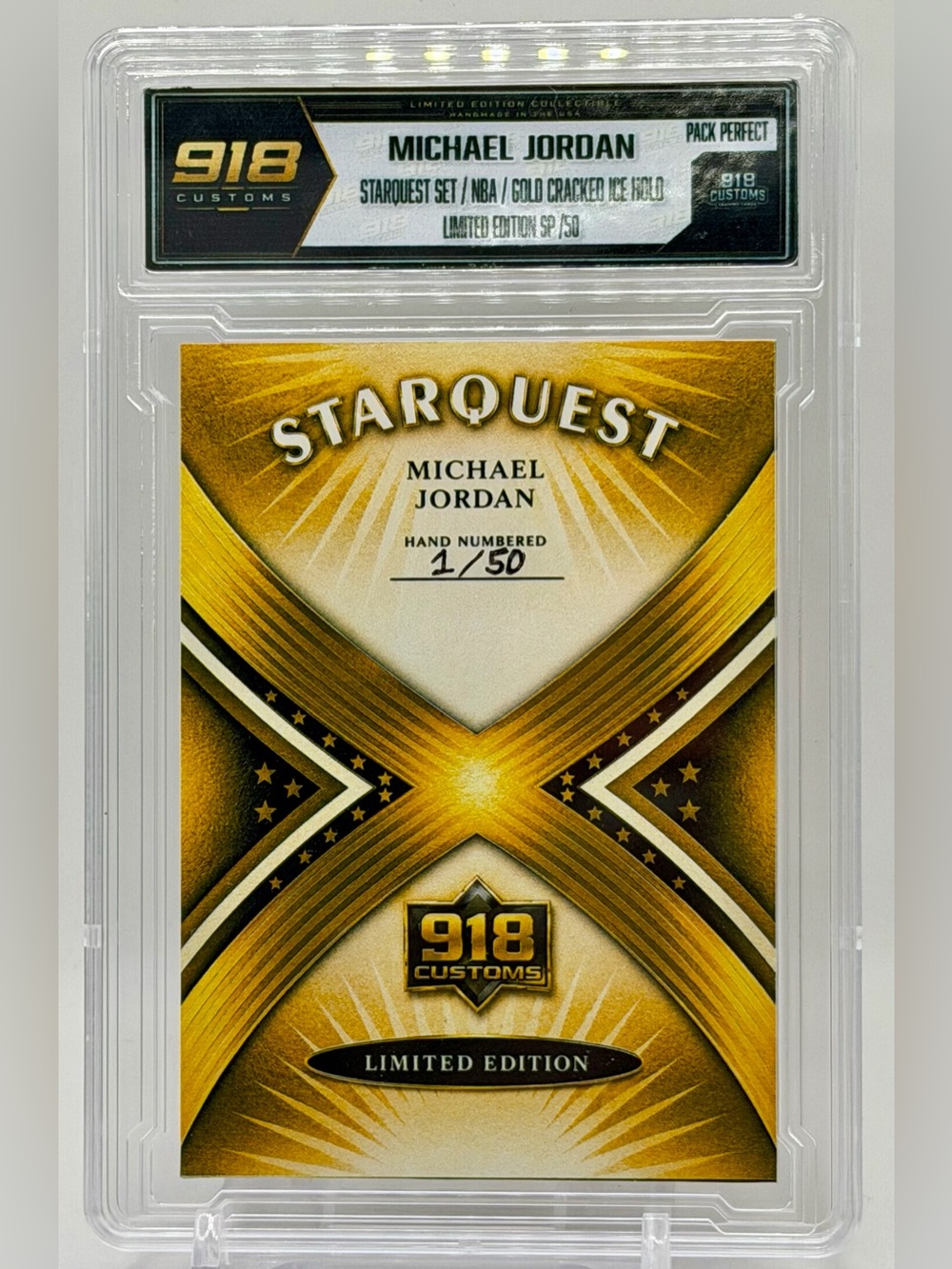 Michael Jordan Custom Slab Gold Cracked Ice Holo SP Card /50 918 Customs - Picture 2 of 2